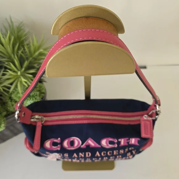 Coach Bonnie Cashin Inspired Mini Canvas Shoulder Bag Pink/Navy Y2K - Picture 4 of 14